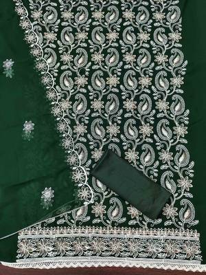 Green georette  embroidered unstitched dressmaterials 3 pair top bottom dupptaa 4