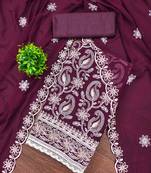 Purple georette  embroidered unstitched dressmaterials 3 pair top bottom dupptaa