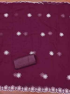 Purple georette  embroidered unstitched dressmaterials 3 pair top bottom dupptaa 3