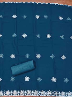 Blue georette  embroidered unstitched dressmaterials 3 pair top bottom dupptaa 3