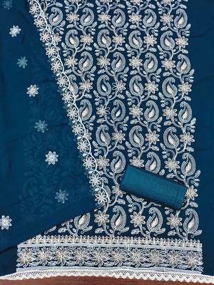 Blue georette  embroidered unstitched dressmaterials 3 pair top bottom dupptaa 4