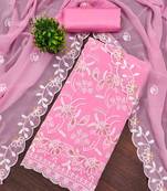 Pink georette  embroidered unstitched dressmaterials 3 pair top bottom dupptaa