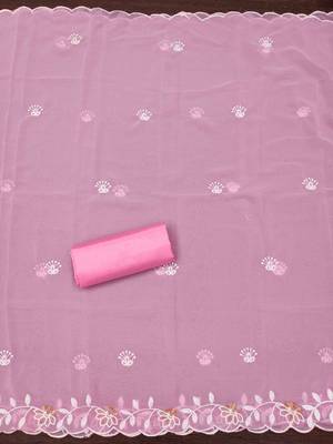 Pink georette  embroidered unstitched dressmaterials 3 pair top bottom dupptaa 3