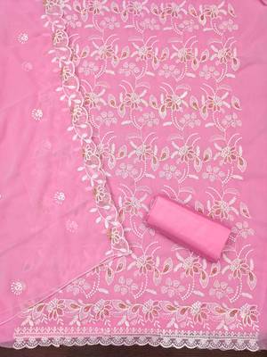 Pink georette  embroidered unstitched dressmaterials 3 pair top bottom dupptaa 4