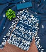 Blue georette  embroidered unstitched dressmaterials 3 pair top bottom dupptaa