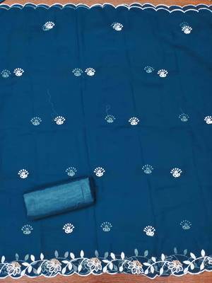Blue georette  embroidered unstitched dressmaterials 3 pair top bottom dupptaa 3
