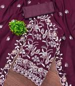 Purple georette  embroidered unstitched dressmaterials 3 pair top bottom dupptaa