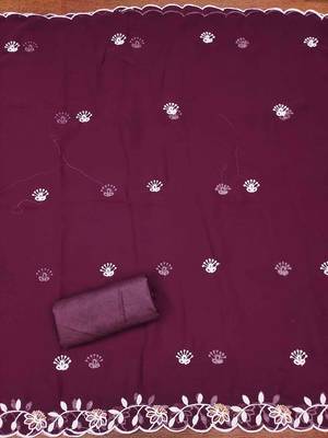 Purple georette  embroidered unstitched dressmaterials 3 pair top bottom dupptaa 3