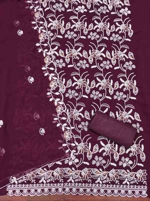 Purple georette  embroidered unstitched dressmaterials 3 pair top bottom dupptaa 4