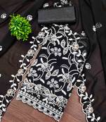 Black georette  embroidered unstitched dressmaterials 3 pair top bottom dupptaa