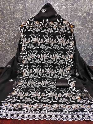 Black georette  embroidered unstitched dressmaterials 3 pair top bottom dupptaa 2