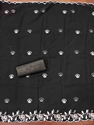Black georette  embroidered unstitched dressmaterials 3 pair top bottom dupptaa 3