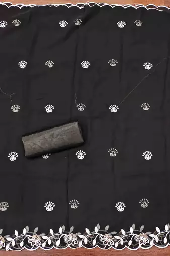 black georgette embroidered unstitched dressmaterials 3 pair top bottom dupptaa