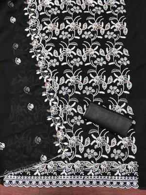 Black georette  embroidered unstitched dressmaterials 3 pair top bottom dupptaa 4