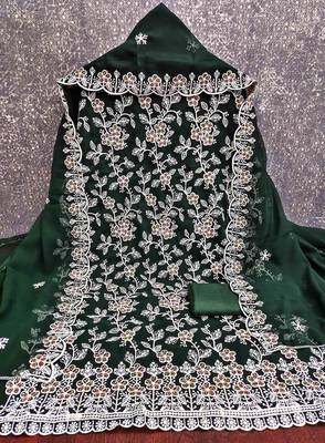 Black georette  embroidered unstitched dressmaterials 3 pair top bottom dupptaa 2
