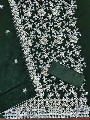 Green georette  embroidered unstitched dressmaterials 3 pair top bottom dupptaa 4