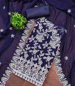 Blue georette  embroidered unstitched dressmaterials 3 pair top bottom dupptaa