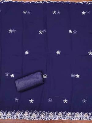 Blue georette  embroidered unstitched dressmaterials 3 pair top bottom dupptaa 3