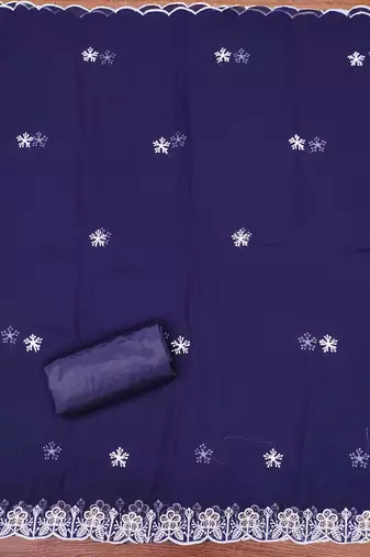 blue georgette embroidered unstitched dressmaterials 3 pair top bottom dupptaa