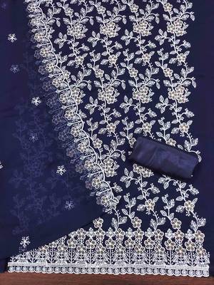 Blue georette  embroidered unstitched dressmaterials 3 pair top bottom dupptaa 4