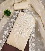 Cream chanderi embroidered unstitched dressmaterials 3 pair top bottom dupptaa