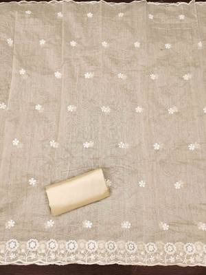Cream chanderi embroidered unstitched dressmaterials 3 pair top bottom dupptaa 3