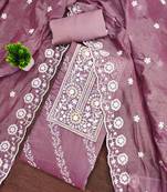 Lavender chanderi embroidered unstitched dressmaterials 3 pair top bottom dupptaa