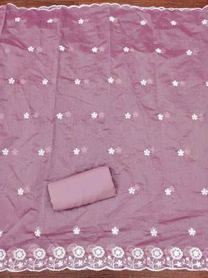 Lavender chanderi embroidered unstitched dressmaterials 3 pair top bottom dupptaa 3