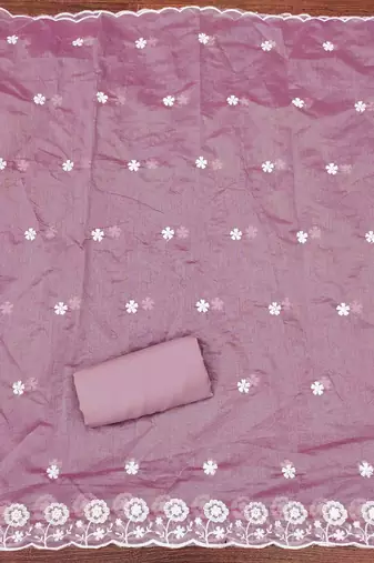 Lavender chanderi embroidered unstitched dressmaterials 3 pair top bottom dupptaa