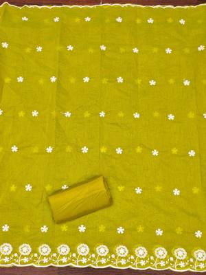 Sea green chanderi embroidered unstitched dressmaterials 3 pair top bottom dupptaa 3