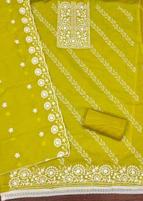 Sea green chanderi embroidered unstitched dressmaterials 3 pair top bottom dupptaa 4