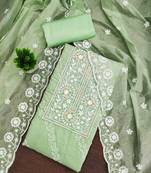 Sea green chanderi embroidered unstitched dressmaterials 3 pair top bottom dupptaa