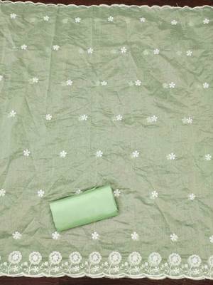 Sea green chanderi embroidered unstitched dressmaterials 3 pair top bottom dupptaa 3