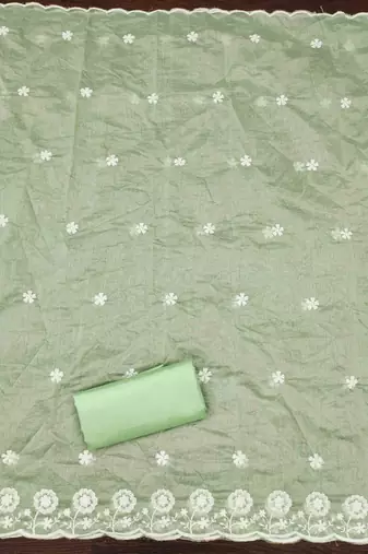 Sea green chanderi embroidered unstitched dressmaterials 3 pair top bottom dupptaa