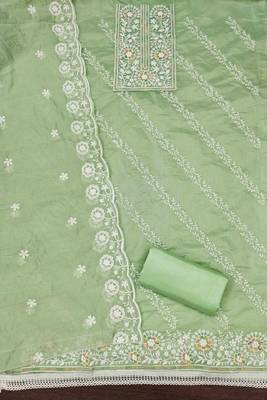 Sea green chanderi embroidered unstitched dressmaterials 3 pair top bottom dupptaa 4