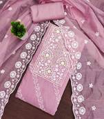 Pink chanderi  embroidered unstitched dressmaterials 3 pair top bottom dupptaa