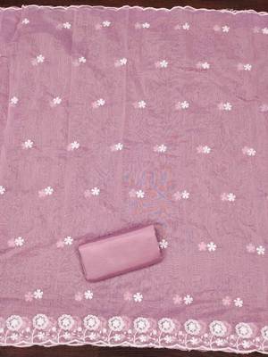 Pink chanderi  embroidered unstitched dressmaterials 3 pair top bottom dupptaa 3