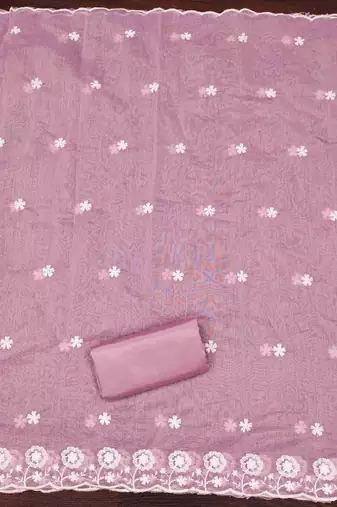 Pink chanderi  embroidered unstitched dressmaterials 3 pair top bottom dupptaa