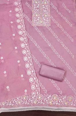 Pink chanderi  embroidered unstitched dressmaterials 3 pair top bottom dupptaa 4