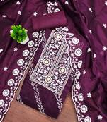 Purple chanderi  embroidered unstitched dressmaterials 3 pair top bottom dupptaa