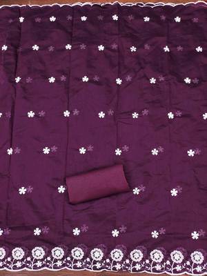 Purple chanderi  embroidered unstitched dressmaterials 3 pair top bottom dupptaa 3