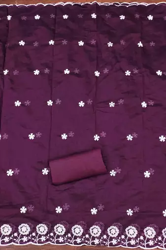 Purple chanderi  embroidered unstitched dressmaterials 3 pair top bottom dupptaa
