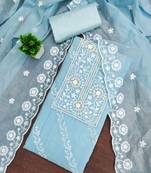 Sky chanderi embroidered unstitched dressmaterials 3 pair top bottom dupptaa