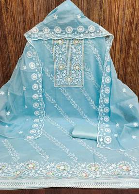 Sky chanderi embroidered unstitched dressmaterials 3 pair top bottom dupptaa 2