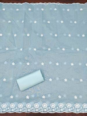 Sky chanderi embroidered unstitched dressmaterials 3 pair top bottom dupptaa 3