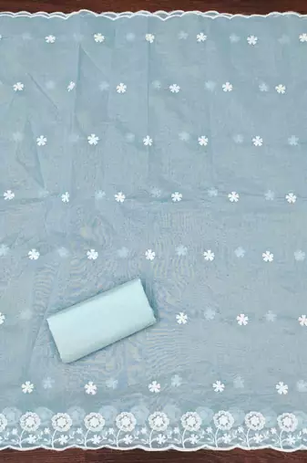 Sky chanderi embroidered unstitched dressmaterials 3 pair top bottom dupptaa