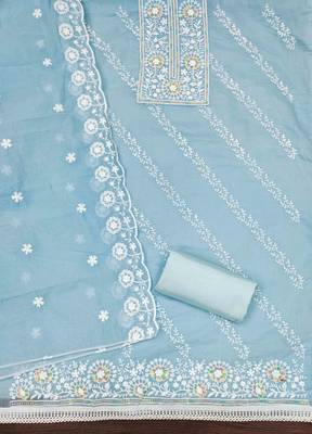Sky chanderi embroidered unstitched dressmaterials 3 pair top bottom dupptaa 4