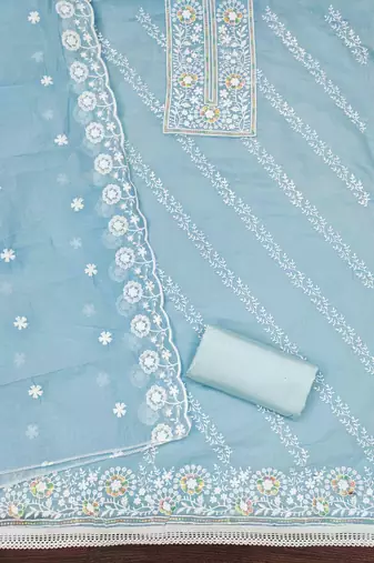 Sky chanderi embroidered unstitched dressmaterials 3 pair top bottom dupptaa