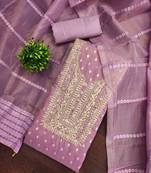 Lavender silk embroidered unstitched dressmaterials 3 pair top bottom dupptaa