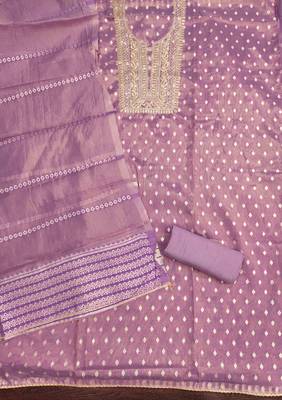 Lavender silk embroidered unstitched dressmaterials 3 pair top bottom dupptaa 2